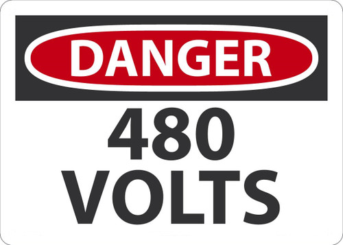 Safety Sign, DANGER 480 VOLTS, 10" x 14", Aluminum