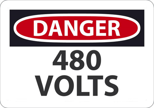 Safety Sign, DANGER 480 VOLTS, 7" x 10", Plastic