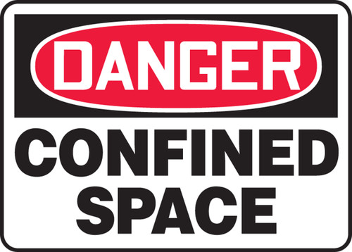 Safety Sign, DANGER CONFINED SPACE, 10" x 14", Plastic