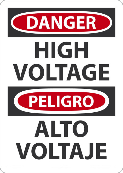 Safety Sign, DANGER HIGH VOLTAGE (English, Spanish), 14" x 10", Aluminum