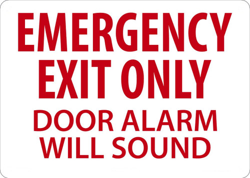 Safety Sign, EMERGENCY EXIT ONLY DOOR ALARM WILL SOUND, 10" x 14", Plastic