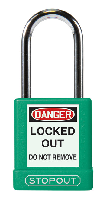 STOPOUT� Plastic Body Padlock, 1-3/4" x 1-1/2" Body, 1-1/2" Shackle, Keyed Differently, Green