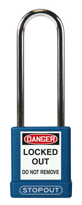 STOPOUT� Plastic Body Padlock, 1-3/4" x 1-1/2" Body, 3" Shackle, Keyed Differently, Blue