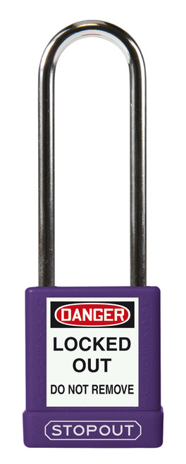 STOPOUT� Plastic Body Padlock, 1-3/4" x 1-1/2" Body, 3" Shackle, Keyed Differently, Purple