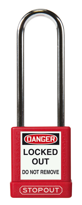 STOPOUT� Plastic Body Padlock, 1-3/4" x 1-1/2" Body, 3" Shackle, Keyed Differently, Red