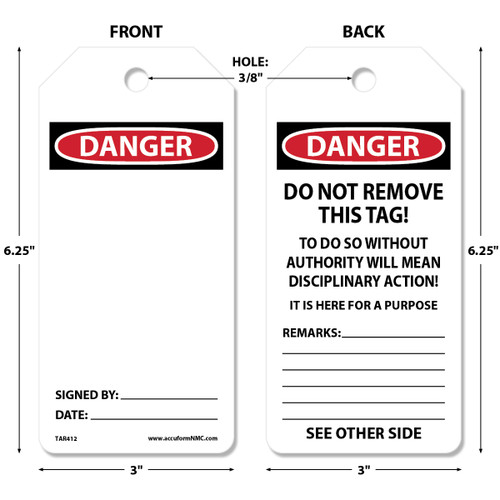 Tags By-The-Roll, DANGER (Blank), 6-1/4" x 3" PF-Cardstock Tag in 6-5/8" x 6-5/8" x 3-5/8" Cardboard Dispenser Box, Roll 100