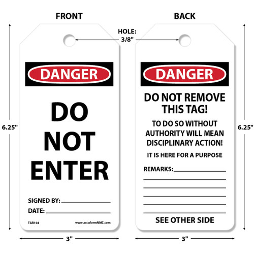 Tags By-The-Roll, DANGER DO NOT ENTER, 6-1/4" x 3" PF-Cardstock Tag in 6-5/8" x 6-5/8" x 3-5/8" Cardboard Dispenser Box, Roll 100