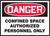 DANGER CONFINED SPACE AUTHORIZED PERSONNEL ONLY, 3-1/2" x 5", Adhesive Vinyl, Pack 5