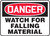 Safety Sign, DANGER WATCH FOR FALLING MATERIAL, 10" x 14", Plastic