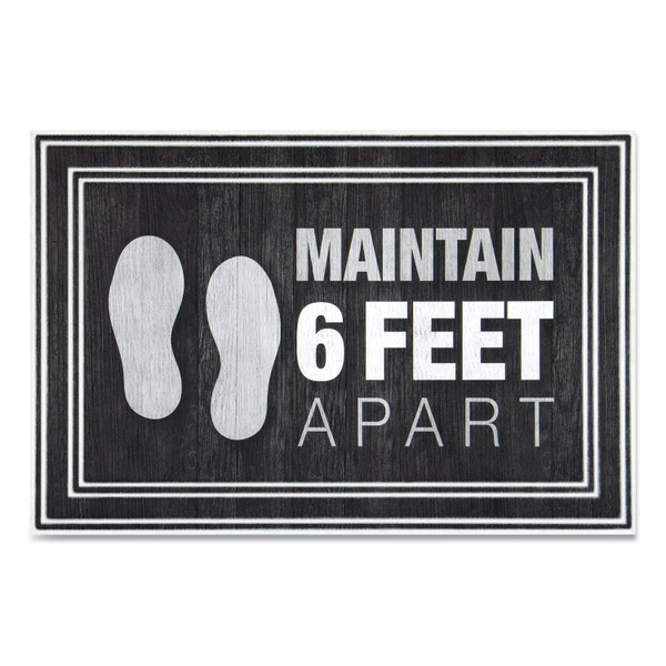 Message Floor Mats, 24 X 36, Charcoal, "maintain 6 Feet Apart"