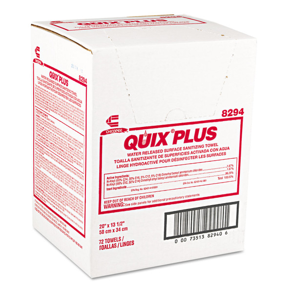 Quix Plus Cleaning and Sanitizing Towels, 13.5 x 20, Pink, 72/Carton