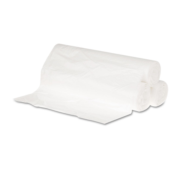 High Density Can Liners, 10 gal, 6 mic, 24" x 23", Natural, 50 Bags/Roll, 20 Rolls/Carton