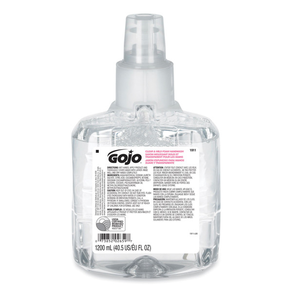 Clear and Mild Foam Handwash Refill, For GOJO LTX-12 Dispenser, Fragrance-Free, 1,200 mL Refill