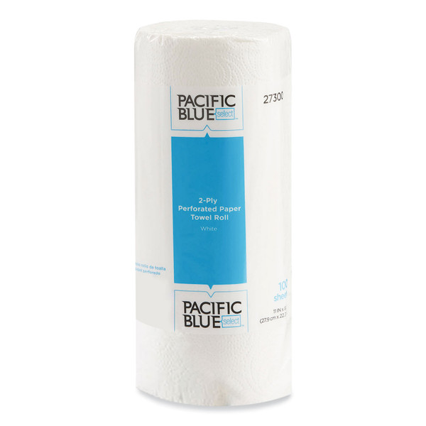 Pacific Blue Select Two-Ply Perforated Paper Kitchen Roll Towels, 2-Ply, 11 x 8.88, White, 100/Roll