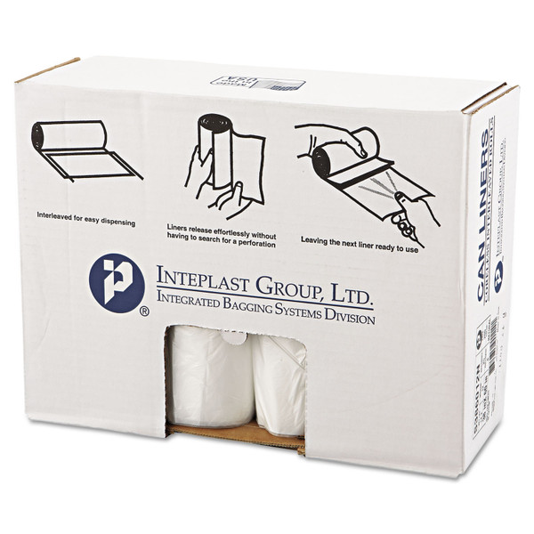 High-Density Interleaved Commercial Can Liners, 60 gal, 12 mic, 38" x 60", Clear, 25 Bags/Roll, 8 Rolls/Carton