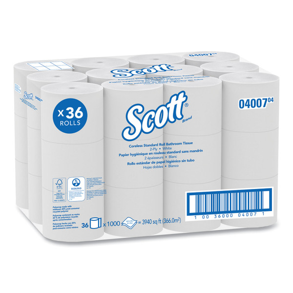 ESSENTIAL CORELESS SRB BATHROOM TISSUE, SEPTIC SAFE, 2-PLY, WHITE, 1,000 SHEETS/ROLL, 36 ROLLS/CARTON