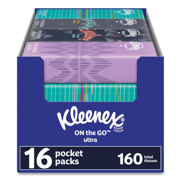 On The Go Packs Facial Tissues, 3-Ply, White, 10/Pouch, 16 Pouches/Pack, 6 Packs/Carton