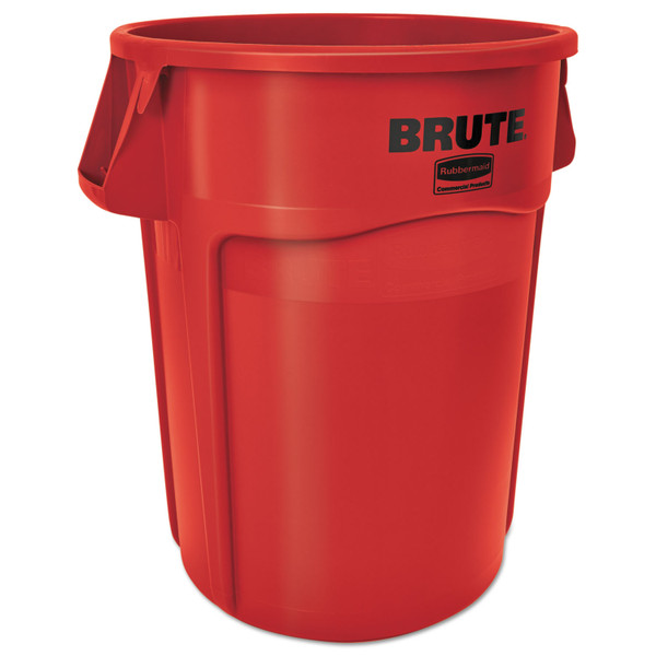 vented round brute container, 44 gal, plastic, red