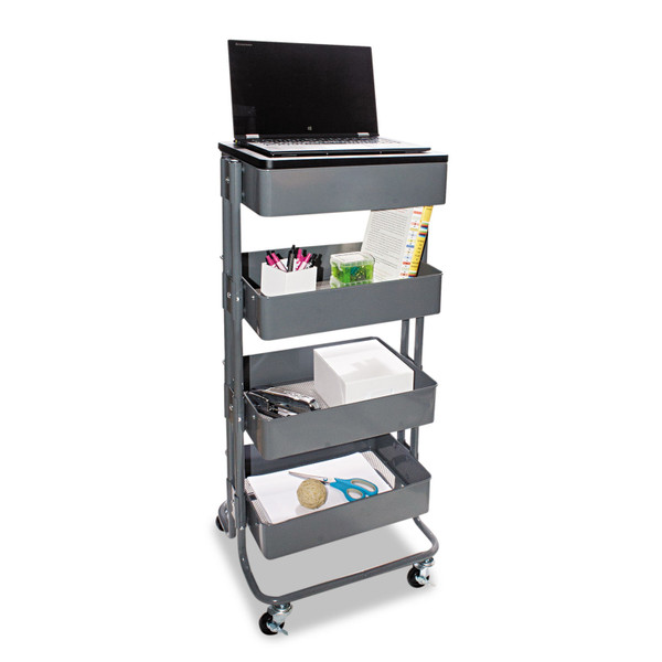 Adjustable Multi-Use Storage Cart And Stand-Up Workstation, 15.25" X 11" X 18.5" To 39", Gray