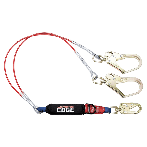 6' Leading Edge Cable Energy Absorbing Lanyard, Double-leg with Swivel Connectors and SRL D-ring (8354LEYSS3D)
