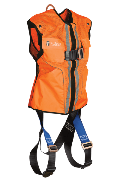 Hi-Vis Orange Construction-grade Vest with 1D Standard Non-belted Full Body Harness (70152X3XO)