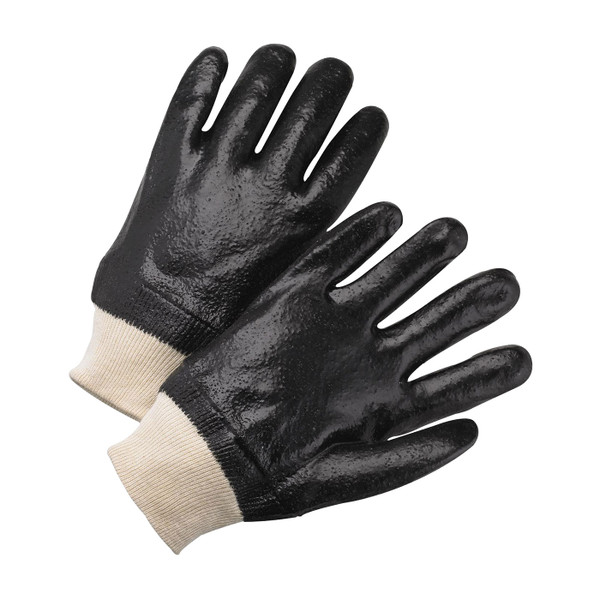 PVC Dipped Glove with Interlock Liner and Rough Sandy Finish  -  Knit Wrist (1007RF)