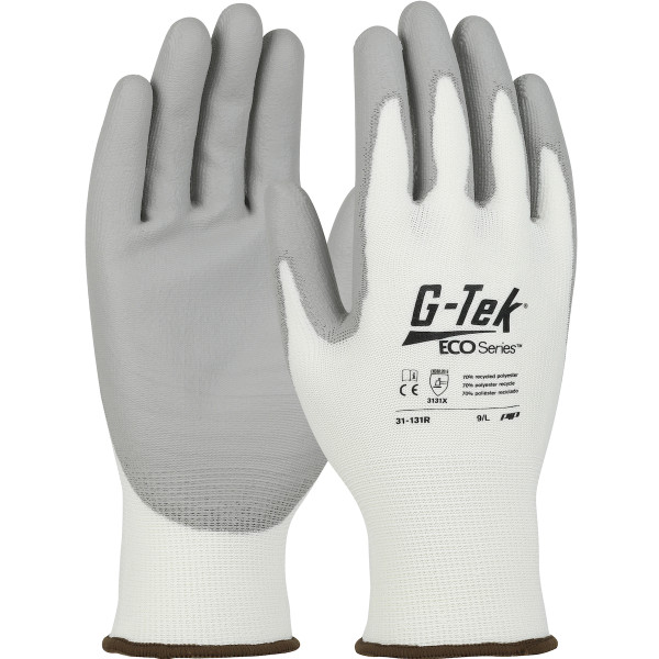 Seamless Knit Recycled Yarn / Spandex Blended Glove with Polyurethane Coated Flat Grip on Palm & Fingers (31-131R)