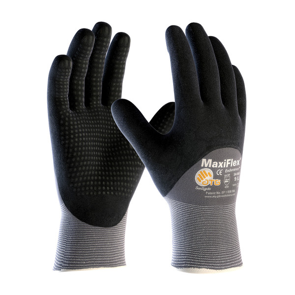 Seamless Knit Nylon Glove with Nitrile Coated MicroFoam Grip on Palm, Fingers & Knuckles - Micro Dot Palm - Touchscreen Compatible (34-845)