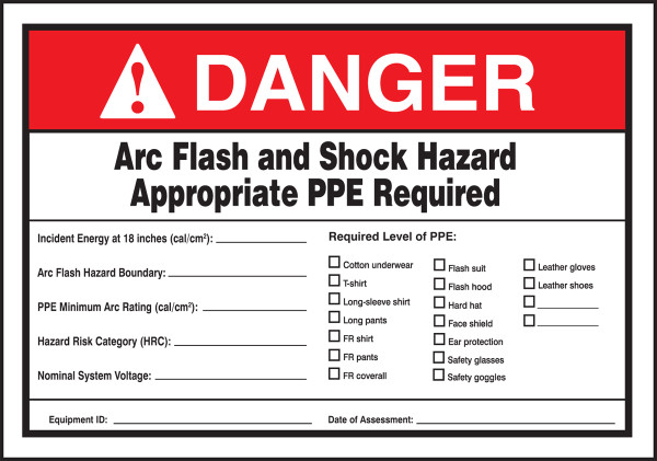 Danger Arc Flash And Shock Hazard Appropriate PPE Required 3-1/2" X 5" Adhesive Dura-Vinyl