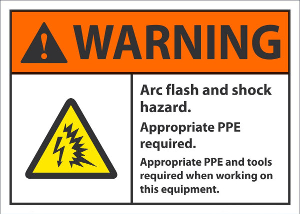 Warning Arc Flash And Shock Hazard Appropriate PPE Required 5" X 7" Adhesive Dura-Vinyl