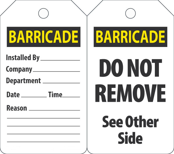 BARRICADE INSTALLED BY, 5-3/4" x 3-1/4", PF-Cardstock, Pack 25