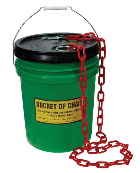 Bucket of Plastic Chain, Red, 100-ft