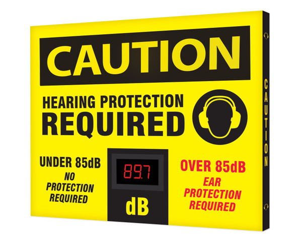 Decibel Meter Sign, CAUTION HEARING PROTECTION REQUIRED (LED) DB, 20" x 24", Aluminum