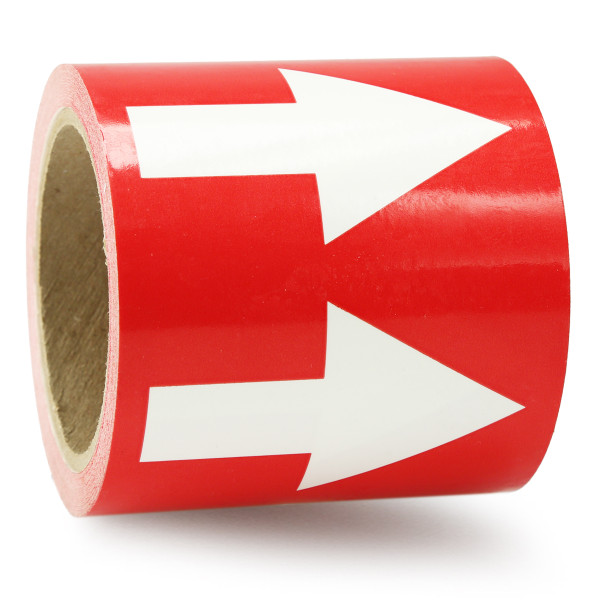 Directional Flow Arrow Tape, (Arrows), 4" x 54-ft, Adhesive Vinyl, White/Red