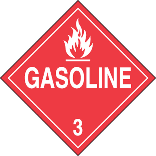 DOT Placard, GASOLINE 3 (Hazard Class 3), 10-3/4" x 10-3/4", Adhesive Vinyl