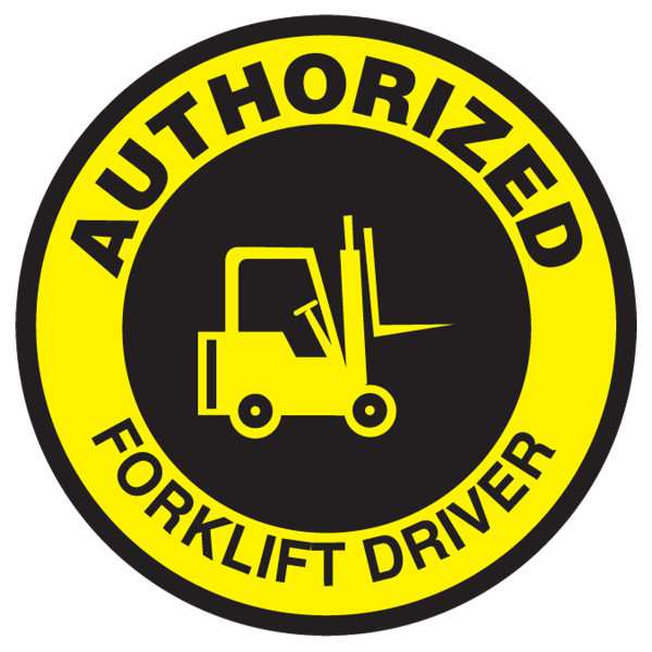 AUTHORIZED FORKLIFT DRIVER, 2-1/4" x 2-1/4", Adhesive Vinyl, Pack 10