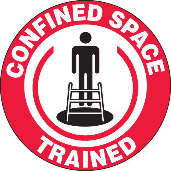 CONFINED SPACE TRAINED, 2-1/4" x 2-1/4", Adhesive Vinyl, Pack 10