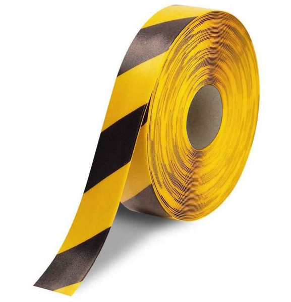 Heavy Duty Floor Tape, Striped, 2" x 100-ft., 50-mil Adhesive Vinyl, Black/Yellow