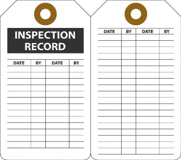 INSPECTION RECORD, 5-3/4" x 3-1/4", Plastic w/Grommet, Pack 25