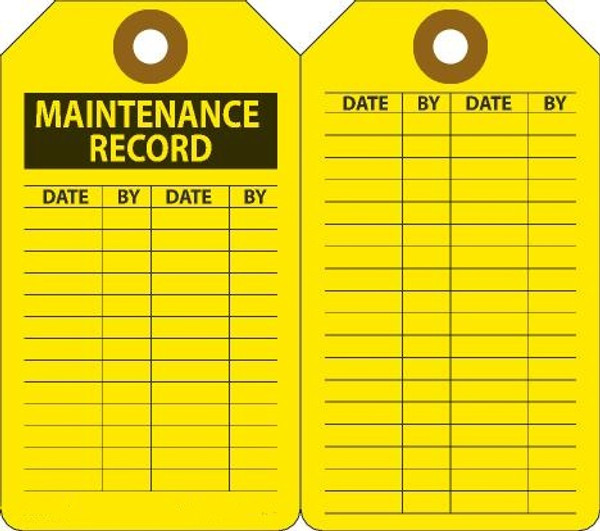 MAINTENANCE RECORD, 5-3/4" x 3-1/4", Plastic w/Grommet, Pack 25