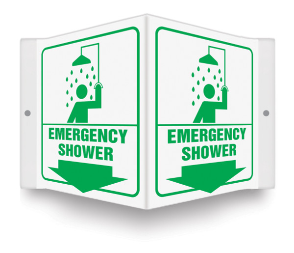 3D Style, EMERGENCY SHOWER (Down Arrow), 6" x 5" Panel, Plastic