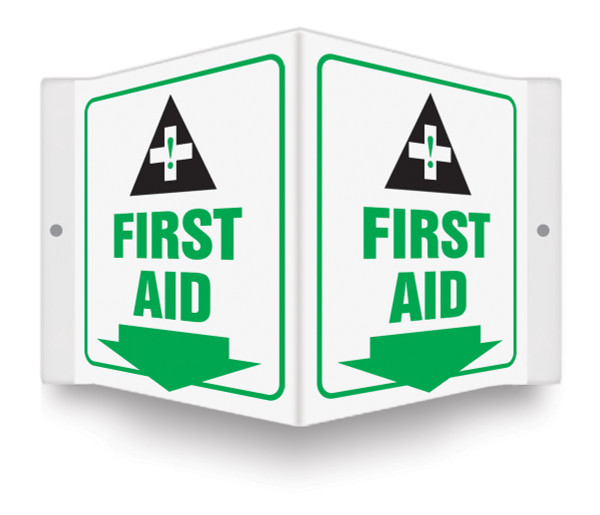 3D Style, FIRST AID (Down Arrow), 6" x 5" Panel, Plastic