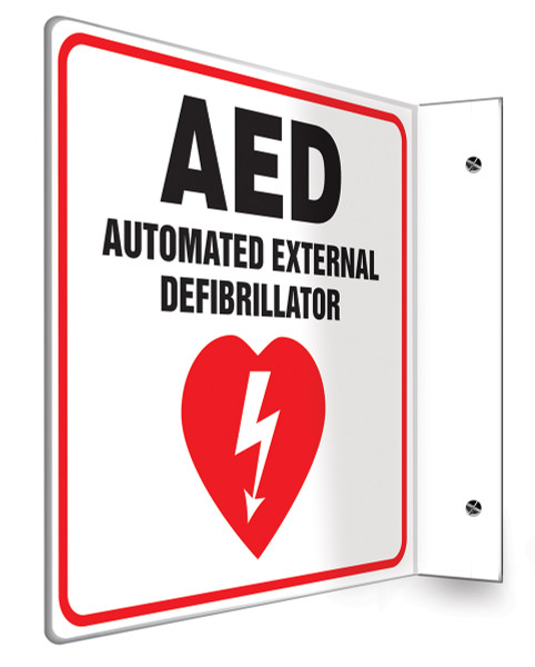 90D Style, AED AUTOMATED EXTERNAL DEFIBRILLATOR, 8" x 8" Panel, Plastic