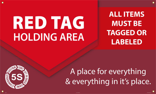 RED TAG HOLDING AREA ALL ITEMS MUST BE TAGGED OR LABELED, 3-ft. x 5-ft., Reinforced Vinyl
