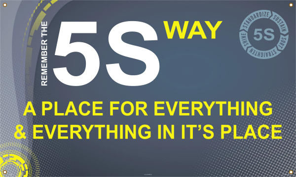 REMEMBER THE 5S WAY A PLACE FOR EVERYTHING & EVERYTHING IN ITS PLACE, 3-ft. x 5-ft., Reinforced Vinyl