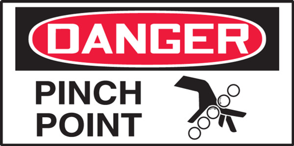 DANGER PINCH POINT (Graphic), 1-1/2" x 3", Adhesive Vinyl, Pack 10