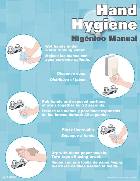 HAND HYGIENE (ENGLISH, SPANISH), 22" x 17", Laminated Plastic