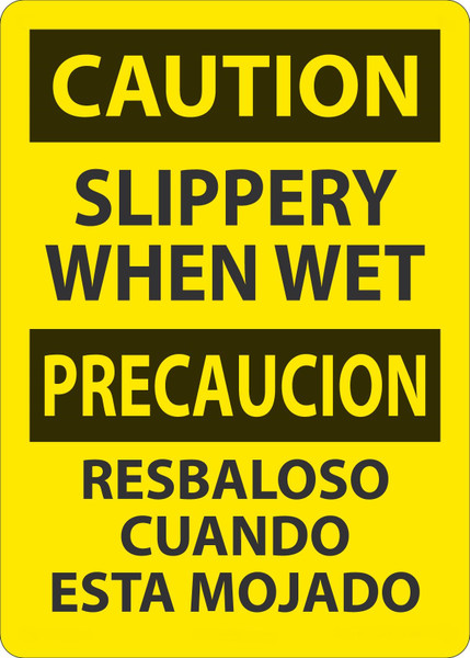 Safety Sign, CAUTION SLIPPERY WHEN WET (English, Spanish), 14" x 10", Plastic