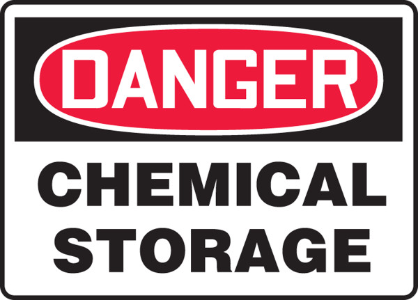 Safety Sign, DANGER CHEMICAL STORAGE, 7" x 10", Adhesive Vinyl