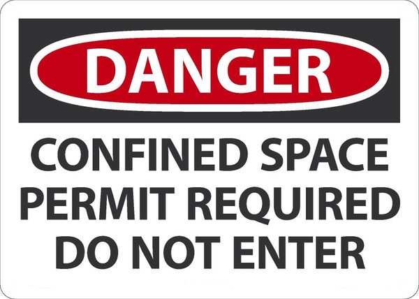 Safety Sign, DANGER CONFINED SPACE PERMIT REQUIRED DO NOT ENTER, 10" x 14", Adhesive Vinyl